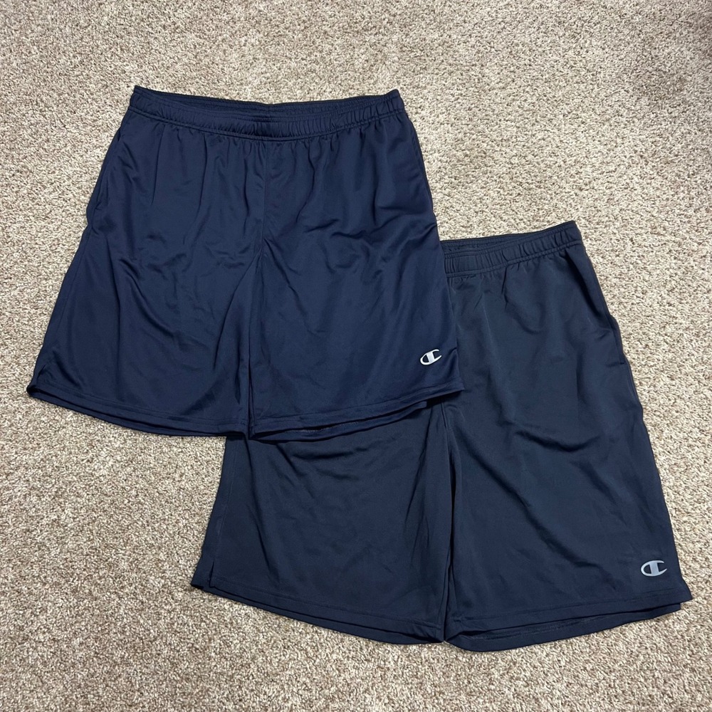 Champion Mens Navy Blue Athletic Shorts XL Lot of 2 Training Gym Running 407Z98